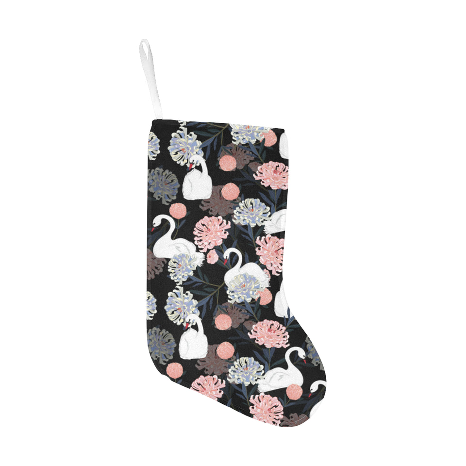 white swan blooming flower pattern Christmas Stocking