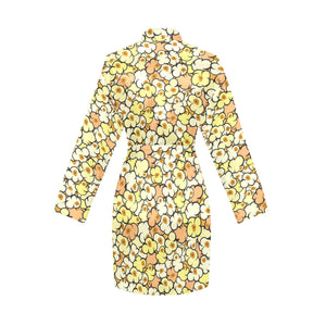 Popcorn Pattern Print Design 03 Women's Long Sleeve Belted Night Robe