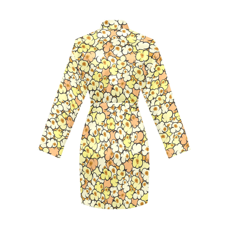Popcorn Pattern Print Design 03 Women's Long Sleeve Belted Night Robe