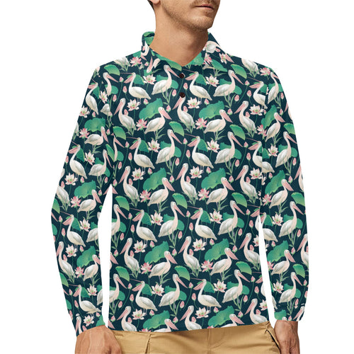 Pelican Pattern Print Design 03 Men's Long Sleeve Polo Shirt