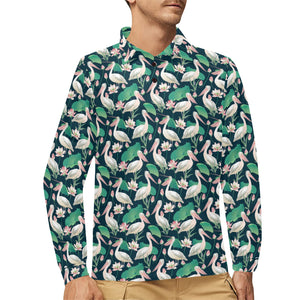 Pelican Pattern Print Design 03 Men's Long Sleeve Polo Shirt