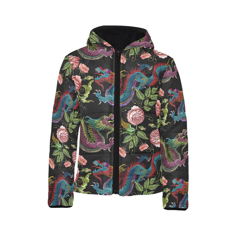 Dragons flower pattern Kids' Boys' Girls' Padded Hooded Jacket