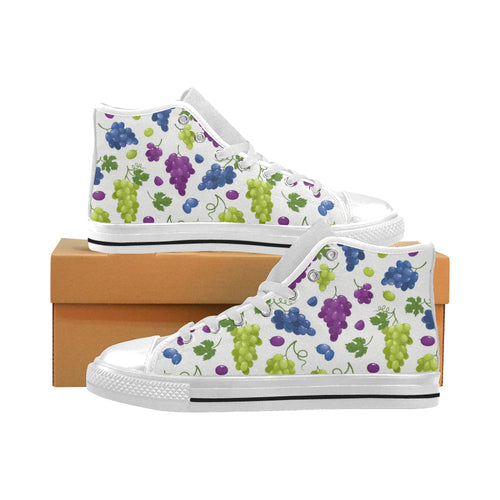Grape pattern Men's High Top Canvas Shoes White