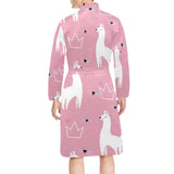 Llama Alpaca pink background Men's Long Sleeve Belted Night Robe