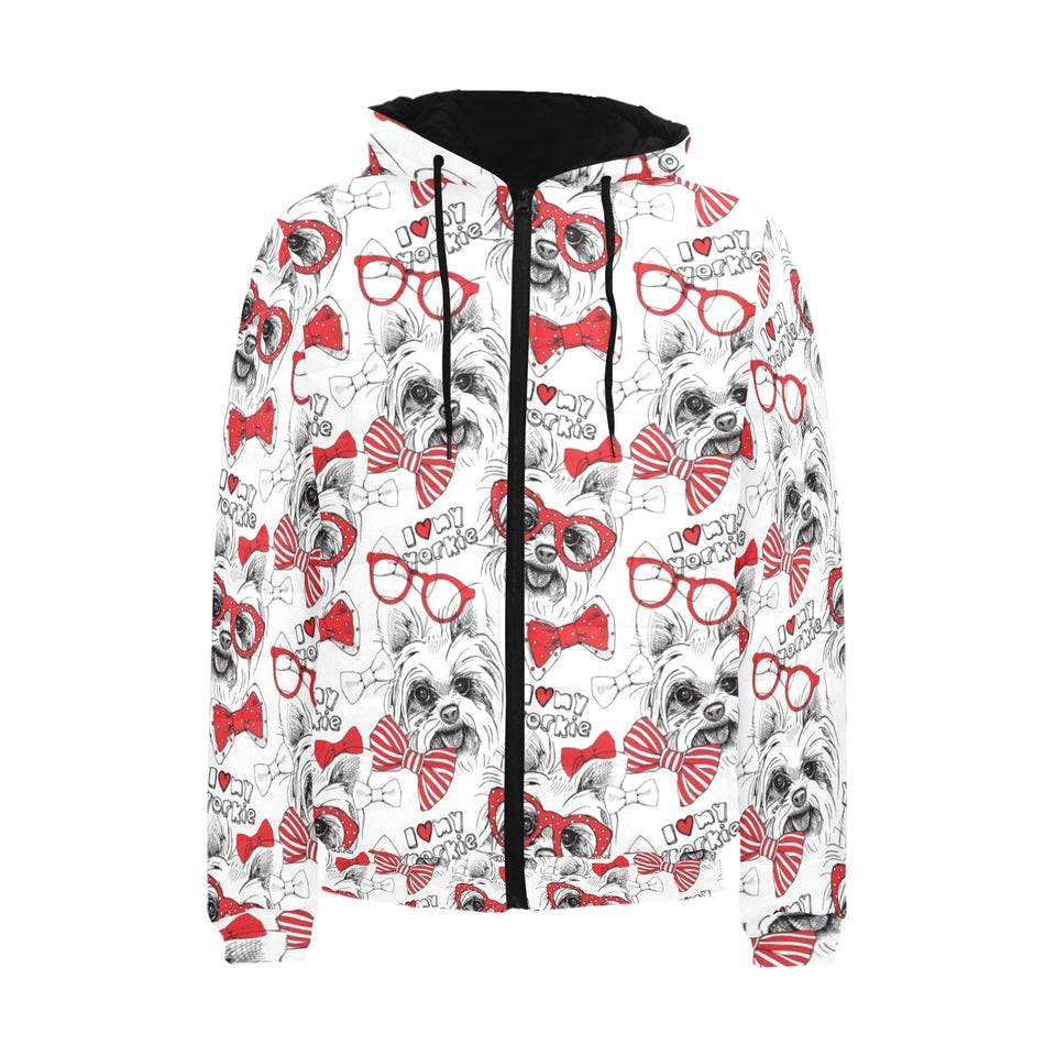 Yorkshire Terrier Pattern Print Design 04 Men's Padded Hooded Jacket