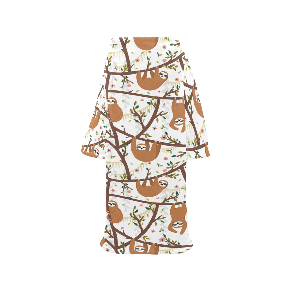 Sloths hanging on the tree pattern Blanket Robe with Sleeves