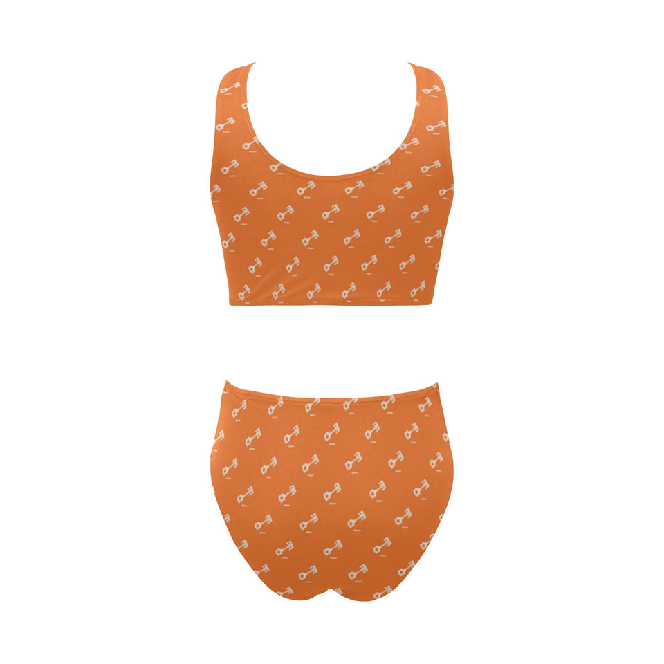 Engine Piston Orange Background Pattern Design 05 Chest Bowknot High Waisted Bikini Swimsuit