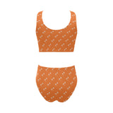 Engine Piston Orange Background Pattern Design 05 Chest Bowknot High Waisted Bikini Swimsuit
