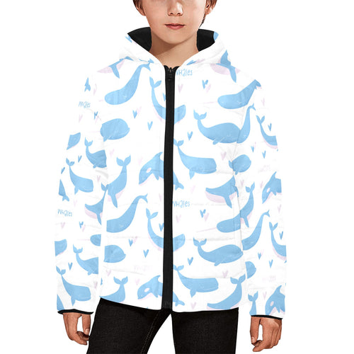 Blue whale pattern Kids' Boys' Girls' Padded Hooded Jacket