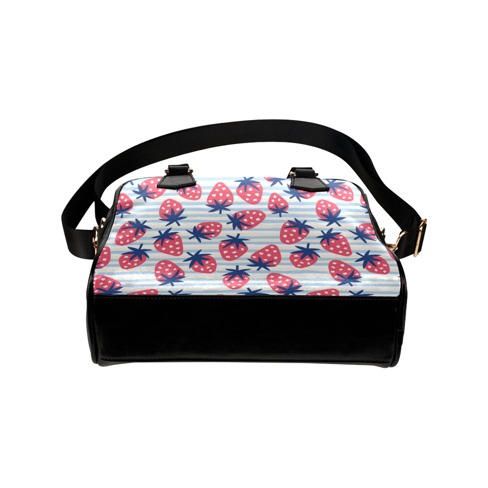 Strawberry pattern blue lines background Shoulder Handbag