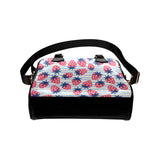 Strawberry pattern blue lines background Shoulder Handbag
