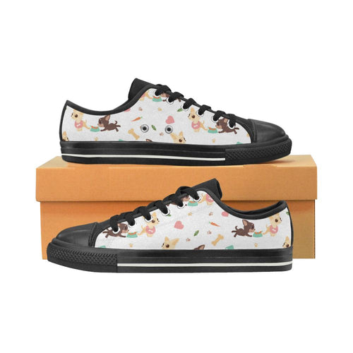 Cute Chihuahua puppie pattern Kids' Boys' Girls' Low Top Canvas Shoes Black