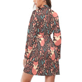 fox leaves mushroom pattern Women's Long Sleeve Belted Night Robe