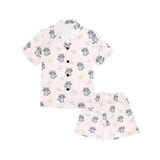 cute raccoons leaves pattern Kids' Boys' Girls' V-Neck Short Pajama Set