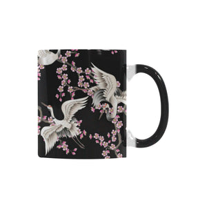 Japanese crane pink sakura pattern Morphing Mug Heat Changing Mug