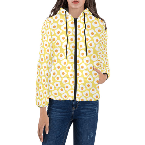 Fried Eggs Pattern Print Design 05 Women's Padded Hooded Jacket