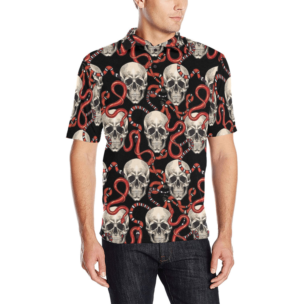 Red snake skull pattern Men's All Over Print Polo Shirt