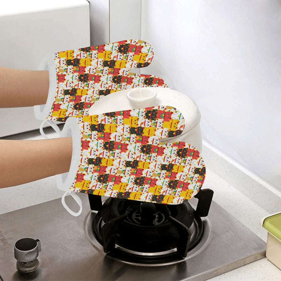 Colorful Maneki neko cat pattern Heat Resistant Oven Mitts