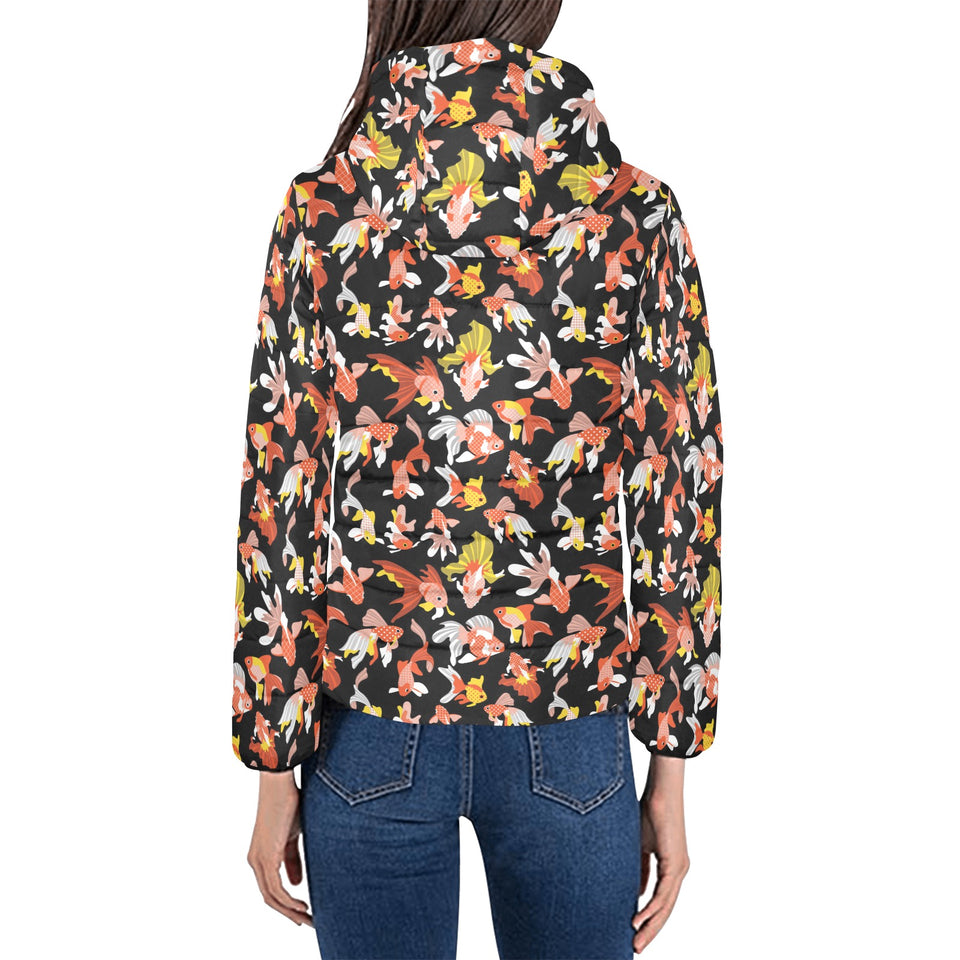 Goldfish Pattern Print Design 03 Women's Padded Hooded Jacket