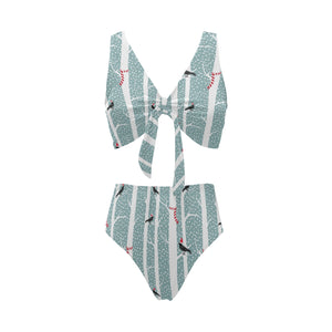 Crows christmas hat scarf Chest Bowknot High Waisted Bikini Swimsuit