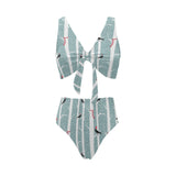 Crows christmas hat scarf Chest Bowknot High Waisted Bikini Swimsuit