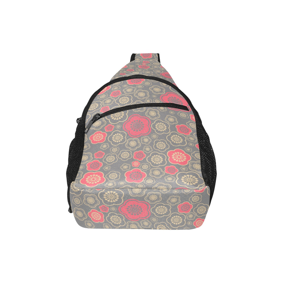 Red gold Sakura cherry blossom gray background All Over Print Chest Bag