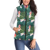 Parrot Palm tree leaves flower hibiscus pattern Women's Padded Vest