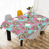 Beagle muzzles turquoise paint splashes pink patte Tablecloth