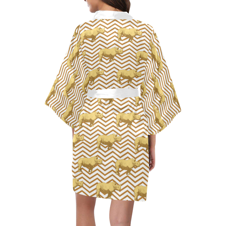 Rhino yellow theme pattern Women's Short Kimono Robe