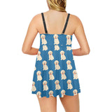 Golden Retriever Pattern Print Design 03 Chest Sexy Pleated Two Piece Swim Dress