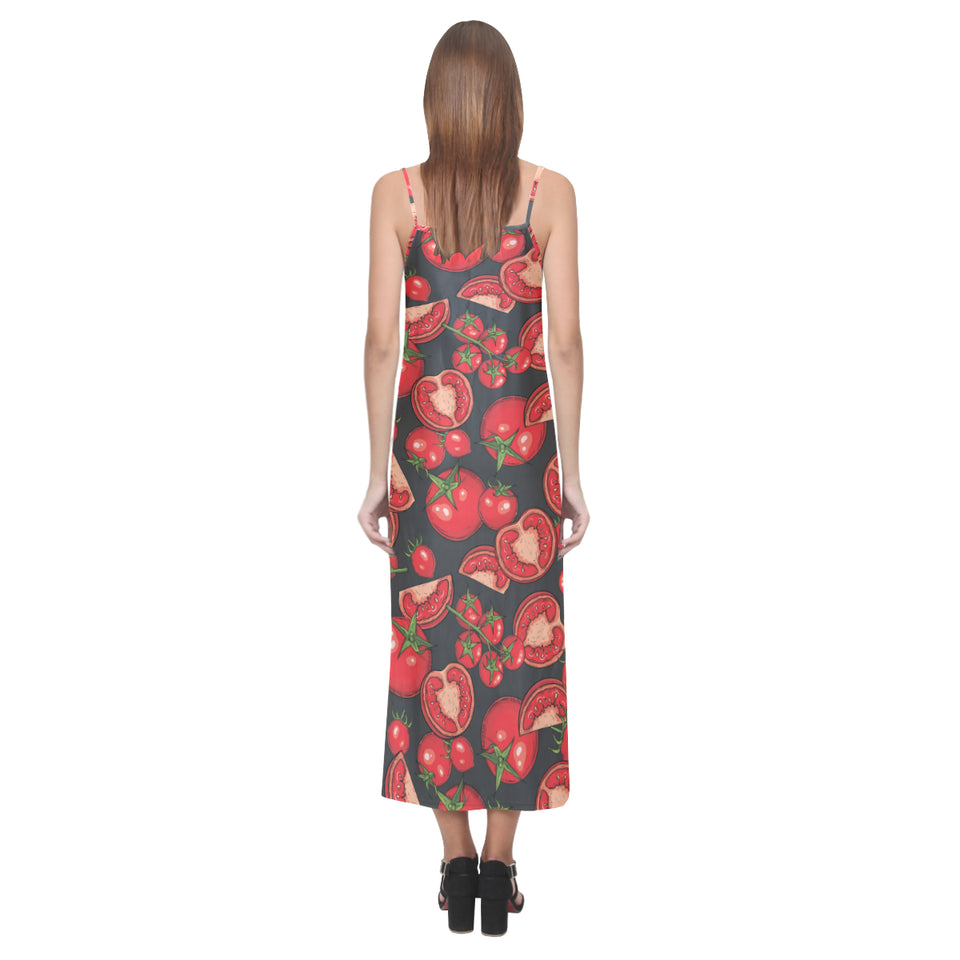 Tomato black background V-Neck Open Fork Long Dress