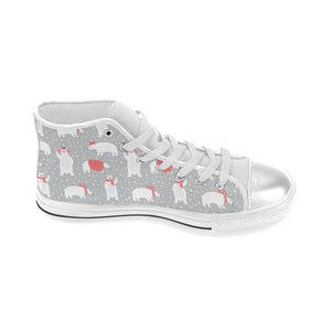 Cute polar bear christmas snow pattern Women's High Top Canvas Shoes White