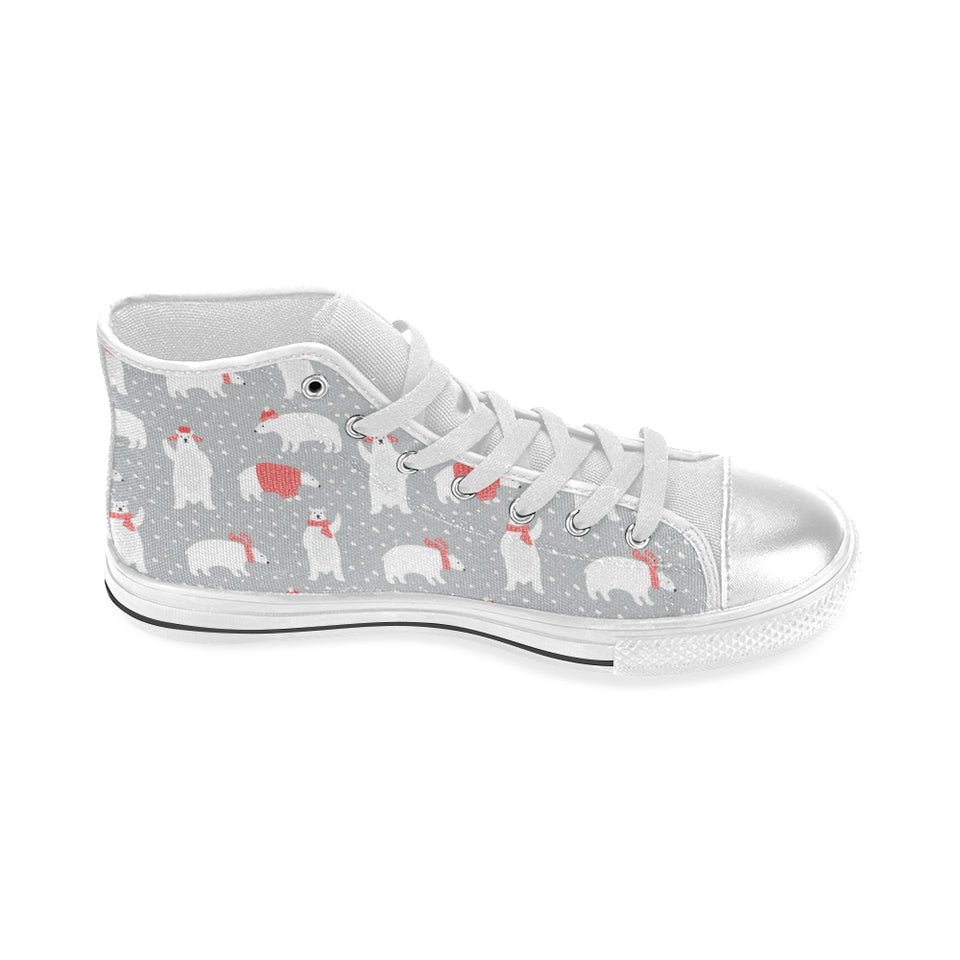 Cute polar bear christmas snow pattern Women's High Top Canvas Shoes White