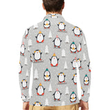 Cute Penguin christmas pattern Men's Long Sleeve Polo Shirt