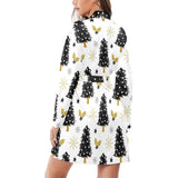 Christmas tree holly snow star pattern Women's Long Sleeve Belted Night Robe
