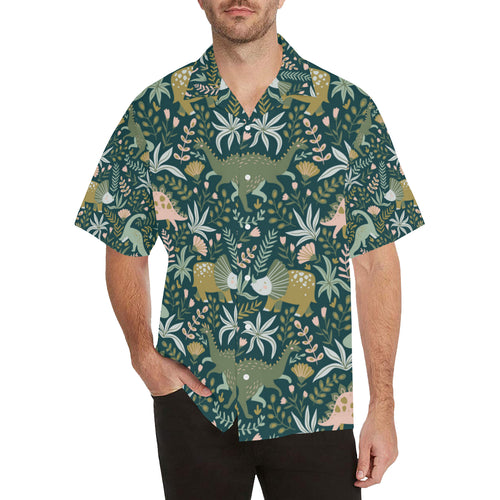 dinosaurs tropical leaves flower pattern Men's All Over Print Hawaiian Shirt