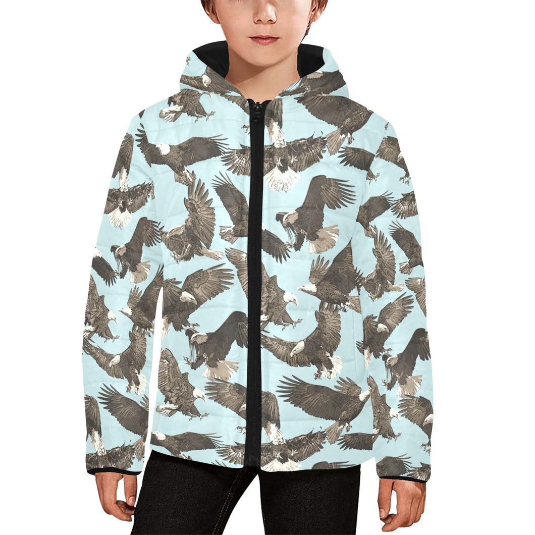 Eagle Pattern Print Design 01 Kids' Boys' Girls' Padded Hooded Jacket