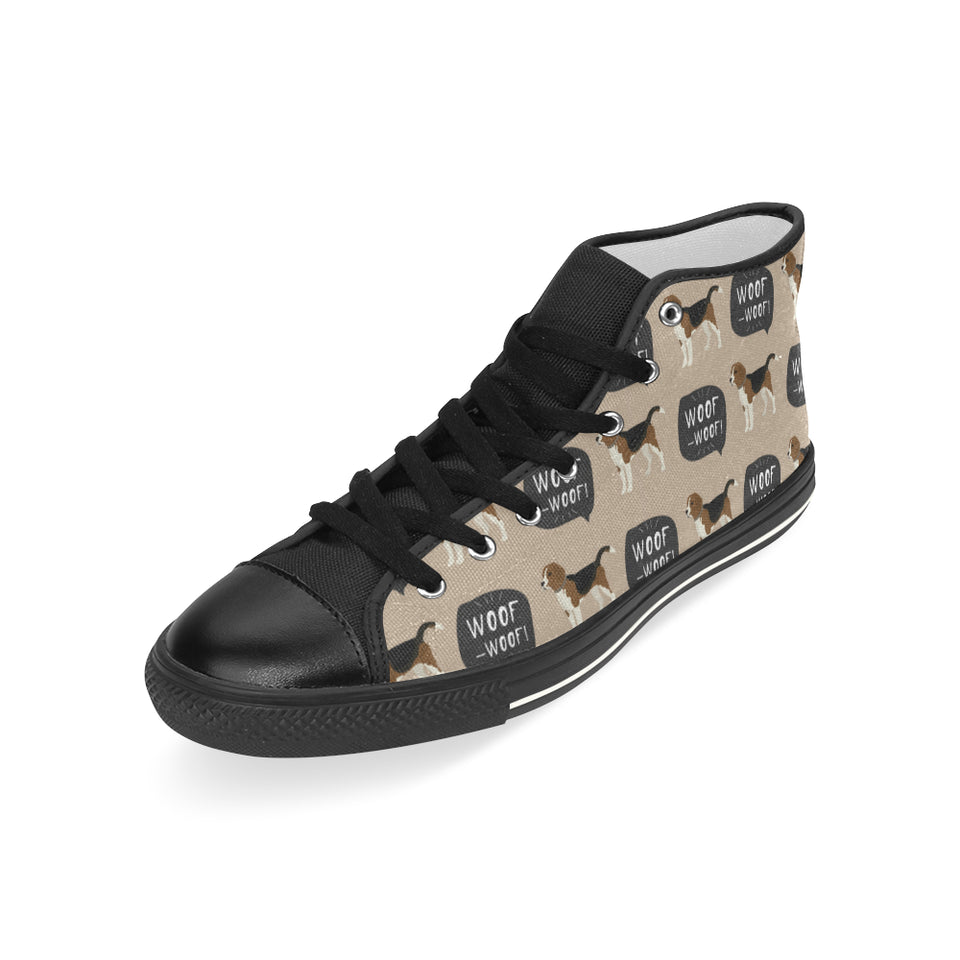 Beagle pattern Men's High Top Canvas Shoes Black