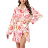 Hand drawn heart design pattern Women's Long Sleeve Belted Night Robe