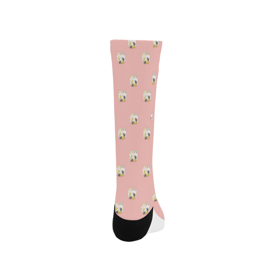 Cute hamster cheese pattern pink background Crew Socks