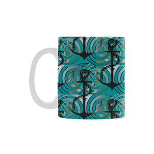 Anchor nautical green background Classical White Mug (Fulfilled In US)