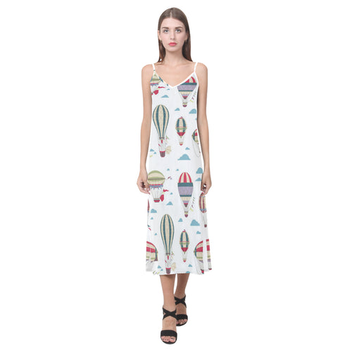 Hot air balloon pattern V-Neck Open Fork Long Dress