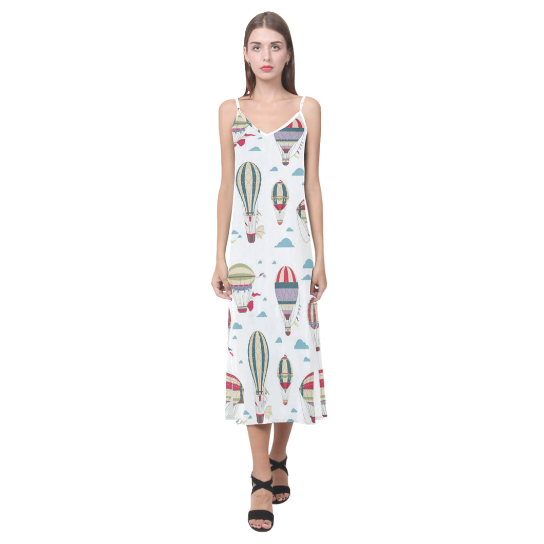 Hot air balloon pattern V-Neck Open Fork Long Dress