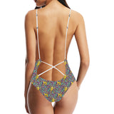 Cute yellow monkey leaves pattern Women's One-Piece Swimsuit