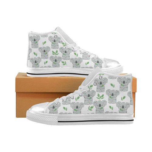 Hand drawn Koala leaves pattern Women's High Top Canvas Shoes White