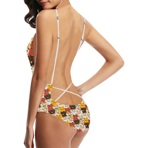 Colorful Maneki neko cat pattern Women's One-Piece Swimsuit