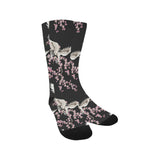 Japanese crane pink sakura pattern Crew Socks