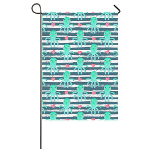 Cute octopuses heart striped background House Flag Garden Flag