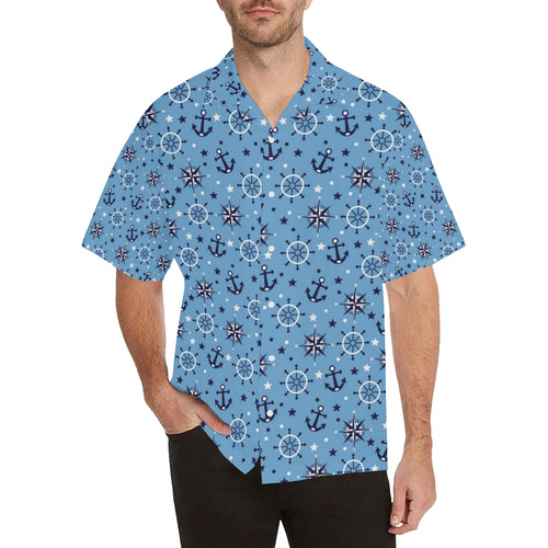 Anchors rudder compass star nautical pattern Men's All Over Print Hawaiian Shirt
