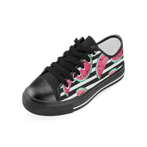 Watercolor paint textured watermelon pieces Kids' Boys' Girls' Low Top Canvas Shoes Black
